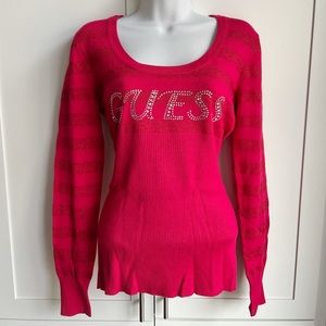 Scoop Neck Sweater Jacquard Stripes & Rhinestones
